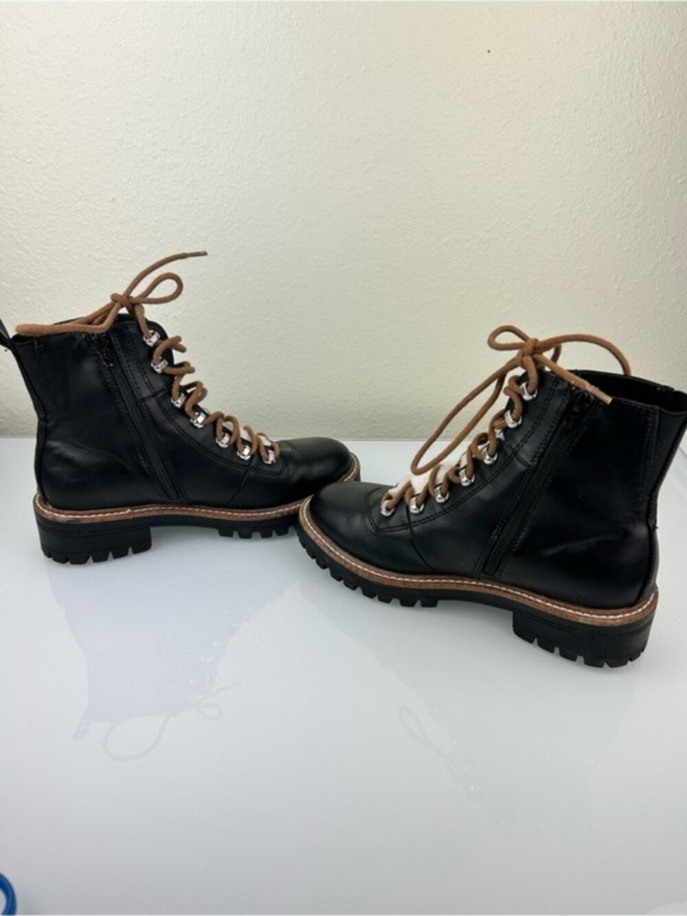 A New Day Target Black Faux Leather Fur Lace-Up Combat Winter Boots Sz 6.5 Fall - Picture 12 of 16